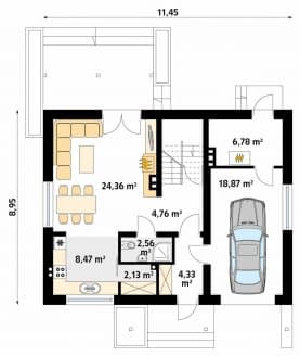 Rzut projektu Jeżyna 3 (CE) - parter