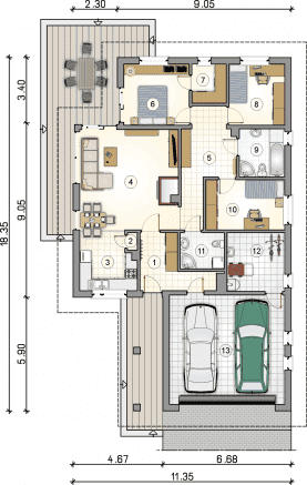 Rzut projektu S-GL 9991302 Winston XVI SZ - Parter