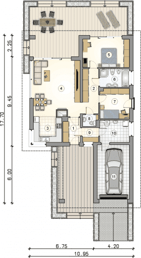 Rzut projektu S-GL 1180 Pelikan III Plus - Parter