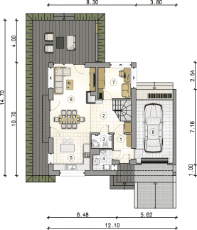 Rzut projektu S-GL 687 Wega II - Parter
