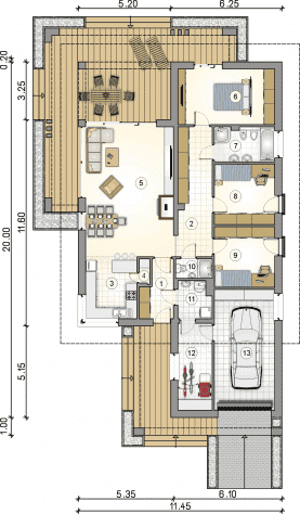 Rzut projektu S-GL 1373 Sardynia XI - Parter