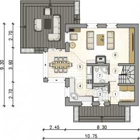 Rzut projektu S-GL 1483 Malinowa Chata New - Parter