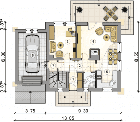 Rzut projektu S-GL 344 Adela - Parter