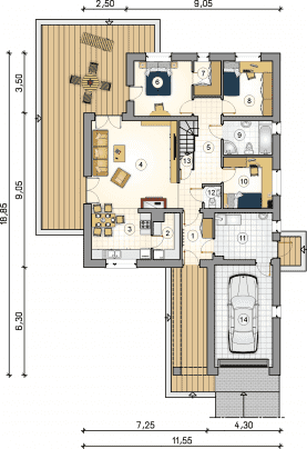 Rzut projektu S-GL 923 Oxford II - Parter