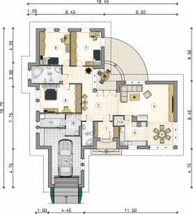 Rzut projektu S-GL 179 Kalina - Parter