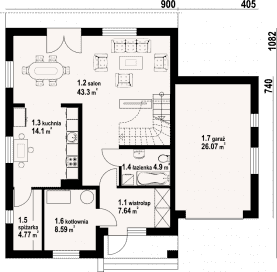 Rzut projektu głogówek 1 mkg - Parter