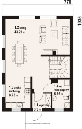Rzut projektu gąsawa a3 dws - Parter