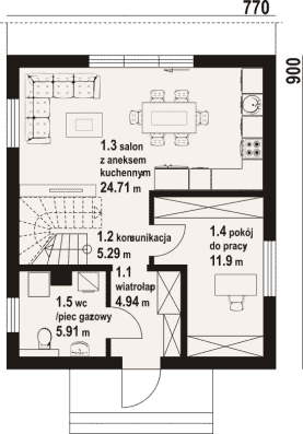 Rzut projektu grodziec bb 70 dws - Parter