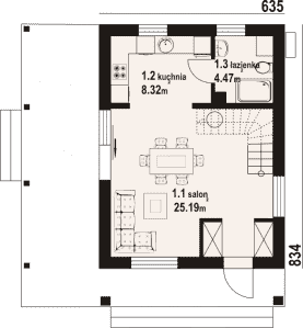 Rzut projektu gajówko 15m pcr - Parter