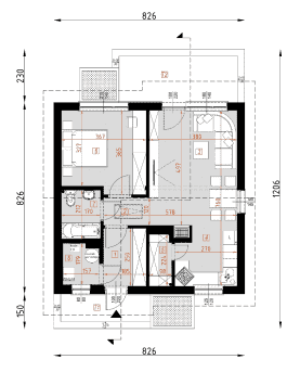 Rzut projektu D138 - wersja drewniana WT2021 - Parter