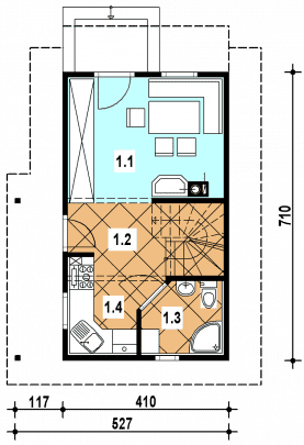 Rzut projektu A-125 szkieletowy - Parter