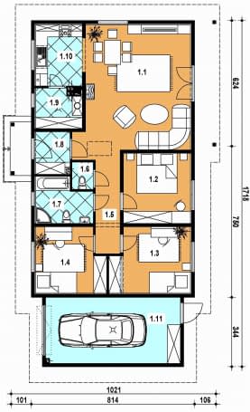 Rzut projektu A-108 z bali - Parter
