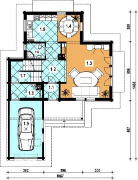 Rzut projektu L-77 z bali - Parter
