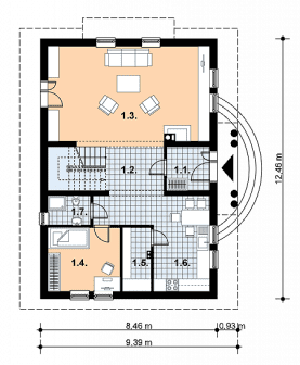 Rzut projektu L-72 murowany - Parter