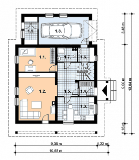 Rzut projektu L-53 murowany - Parter