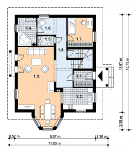 Rzut projektu L-46 murowany - Parter