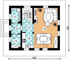 Rzut projektu L-44 murowany - Parter