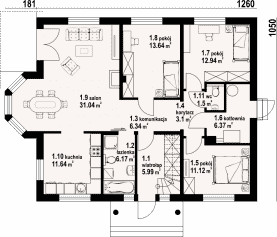 Rzut projektu zadębie średnie 3a - Parter