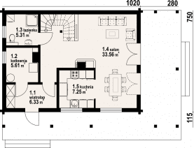 Rzut projektu świdnica 36 dw - Parter