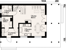 Rzut projektu świdnica 36 dws - Parter