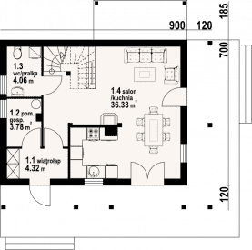 Rzut projektu świdnica mała dwst - Parter