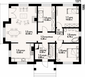 Rzut projektu dębina m9 - Parter