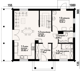 Rzut projektu jaworki 13 dw - Parter