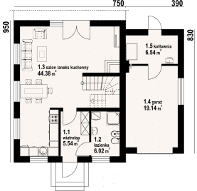 Rzut projektu gładyszów plus - Parter