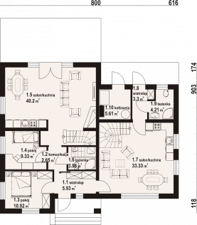 Rzut projektu gładyszów 72 - Parter