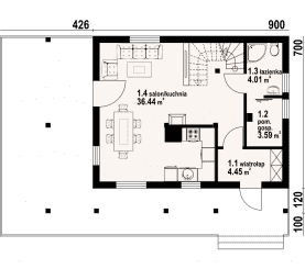 Rzut projektu świdnica mała 19 dws - Parter