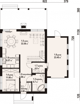 Rzut projektu głogoczów 3m - Parter