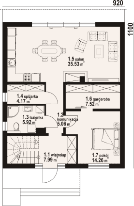 Rzut projektu grochowice 1dws - Parter