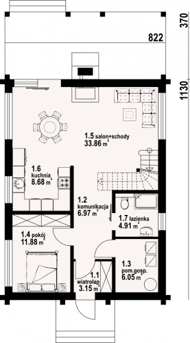 Rzut projektu głogoczów 6 dw - Parter