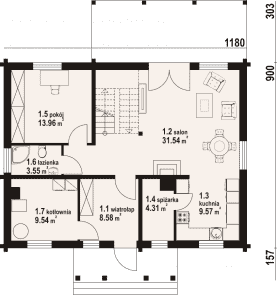 Rzut projektu jurgów średni 35 dw - Parter