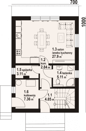 Rzut projektu gniazdowo aa 70 - Parter