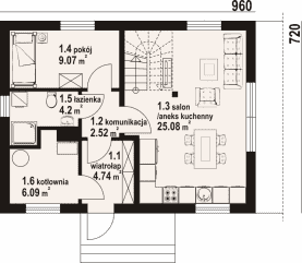 Rzut projektu hebdów aa 70 dws - Parter