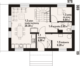 Rzut projektu janowo aa 70 - Parter