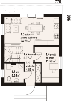 Rzut projektu grodziec aa 70 - Parter