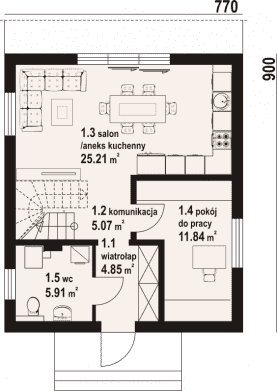 Rzut projektu grodziec aa 70 dws - Parter