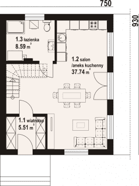 Rzut projektu grajewo aa 70 - Parter