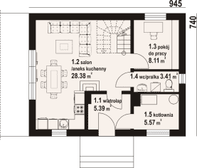 Rzut projektu zawojowo aa 70 - Parter