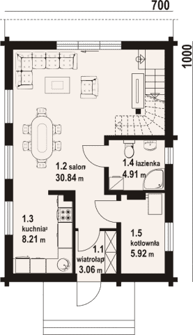 Rzut projektu gronów aa 70 dw - Parter