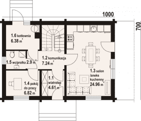 Rzut projektu miłowo aa 70 dw - Parter
