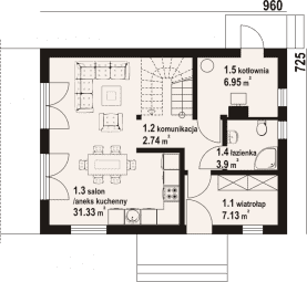 Rzut projektu jarkowo aa 70 dws - Parter
