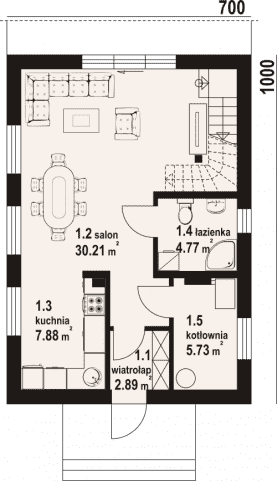 Rzut projektu gronów bb 70 - Parter