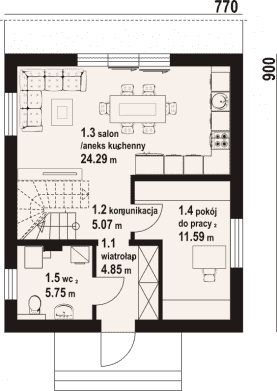 Rzut projektu grodziec bb 70 - Parter