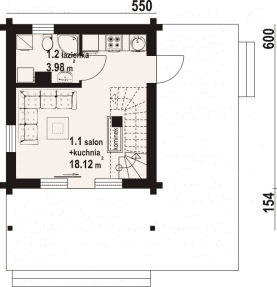 Rzut projektu gajówko 23 dw - Parter
