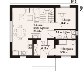 Rzut projektu zawojowo bb 70 dws - Parter