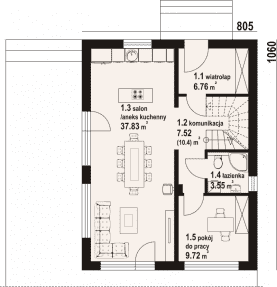 Rzut projektu biokowo wyspa m - Parter