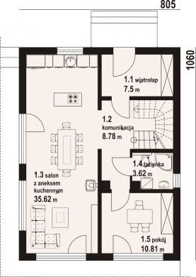 Rzut projektu biokowo wyspa dws - Parter